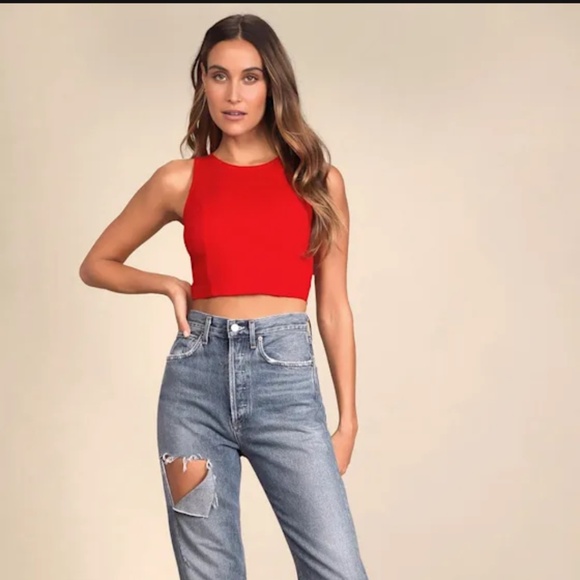 Lulus Let's Tie It Red Tie-back Cropped Tank Top - Size M - Picture 2 of 6